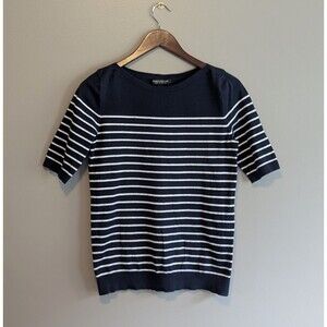 Banana Republic Size Small Blue Stripe Blouse Womens Top Boat Neck Stretch Shirt